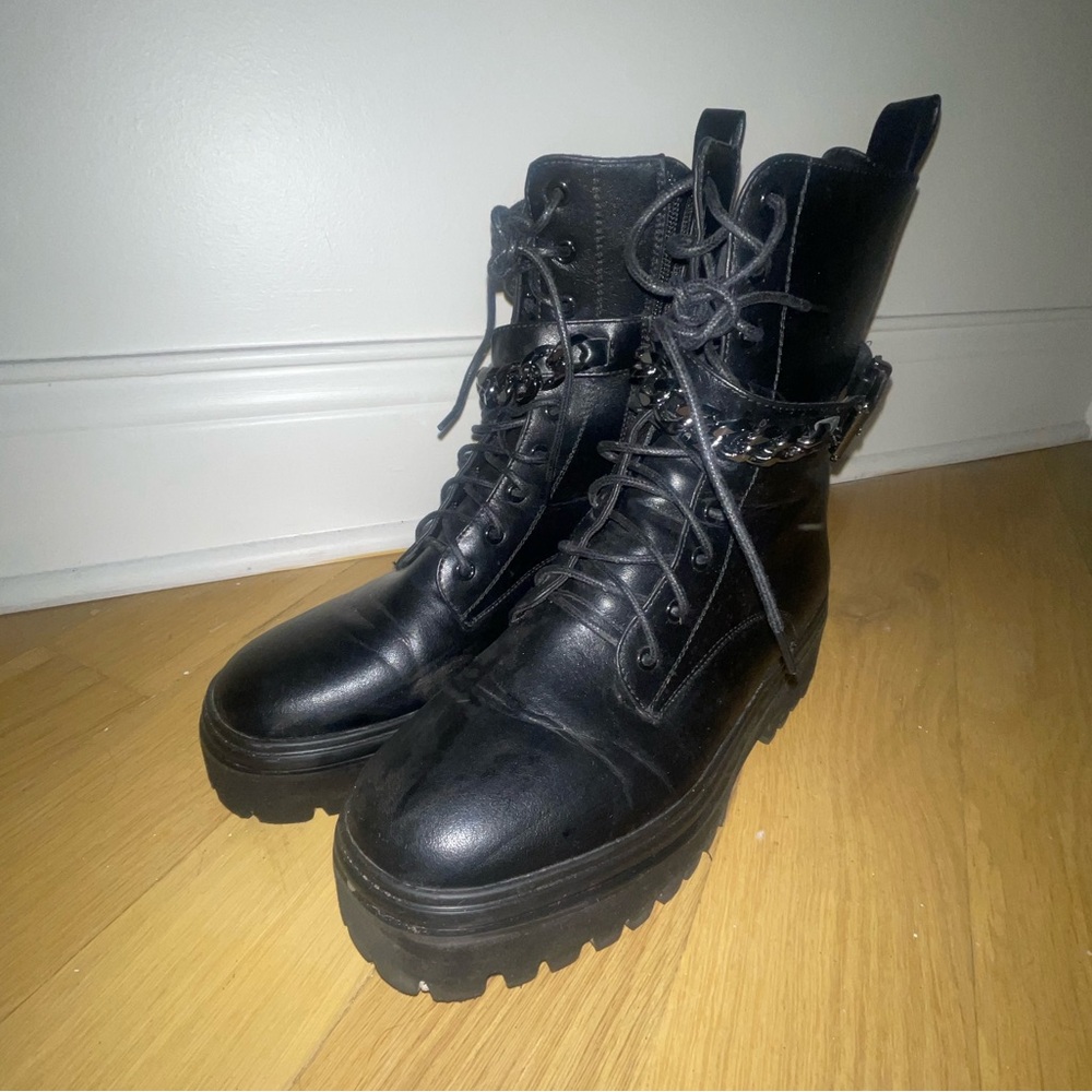Black Leather Combat Boots